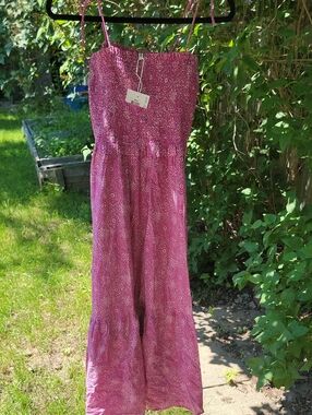 Only Fuchsia Smocked Jumpsuit with Thin Spaghetti Straps